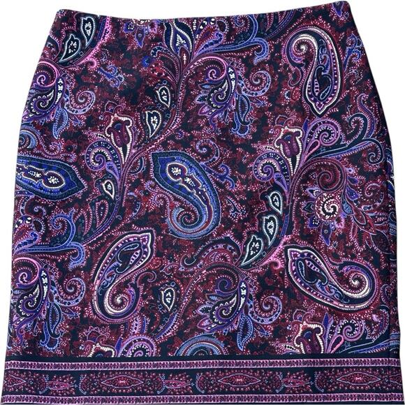 New Talbots Petite Paisley Pencil Skirt l size 12 Petite 12P Purple Pink blue - Picture 2 of 6